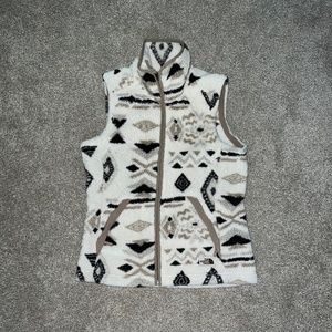 The North Face Campshire 2.0 Faux Fur Vest Sz S Vintage White Geo Print